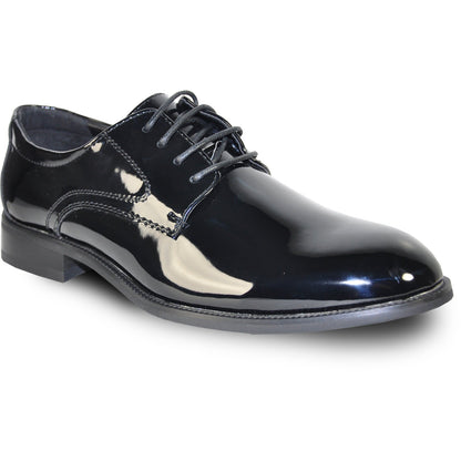Bravo Mens Plain Round Toe Shiny Patent Tuxedo Shoe in Black