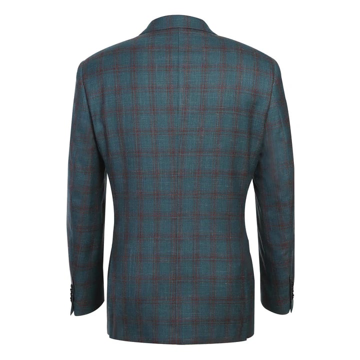 Saco vaquero - Western Sport Coat - Western Blazer- Mens Classic Fit Two Button Wool & Linen Sport Coat Blazer In Teal Blue Windowpane Plaid