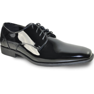 Bravo Mens Modern Pointy Square Toe Oxford Patent Tuxedo Shoe in Black