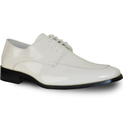 Bravo Mens Classic Moc Toe Shiny Patent Tuxedo Prom Shoe in Ivory