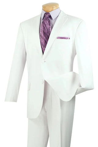 Mens Two Button Modern Fit Poplin Suit in White - Men's Tuxedo USA