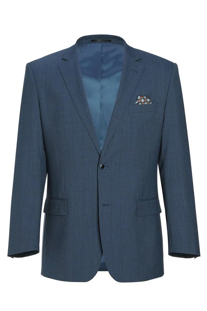 Saco vaquero - Western Sport Coat - Western Blazer - Mens Two Button Classic Fit Wool Sport Coat Blazer In Steel Blue Windowpane Plaid