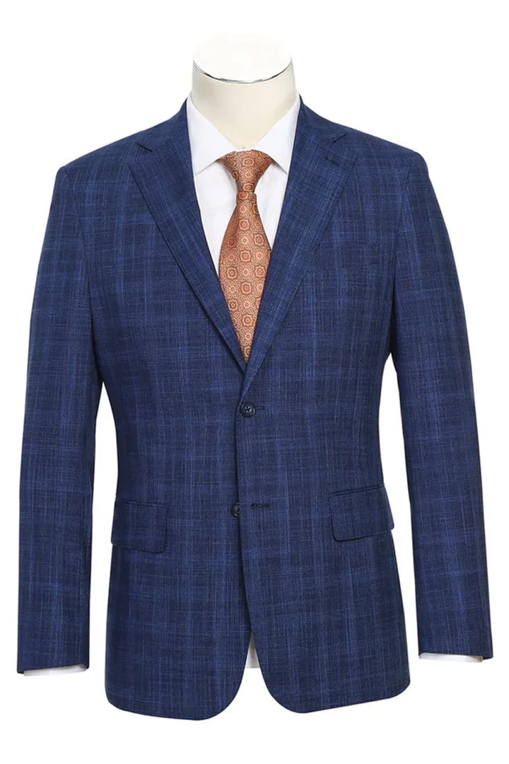Saco vaquero - Western Sport Coat - Western Blazer - Mens Designer Two Button Slim Fit Notch Lapel Suit In Dark Blue Windowpane Plaid Weave
