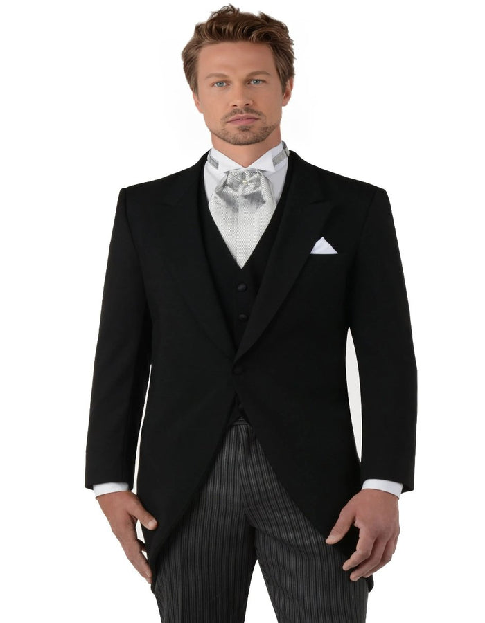 Mens Cutaway Tuxedo  Black Peak Lapel with Long Notch Lapel, Perfect for Wedding or Performance