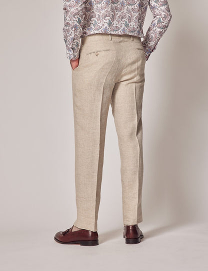 Mens Linen Suit For Beach Wedding - Summer  Suit in Natural Herringbone Tailored Fit - Men's Tuxedo USA