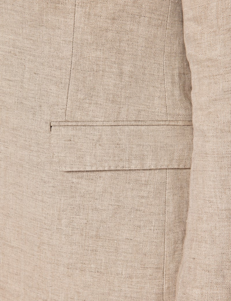 Mens Linen Suit For Beach Wedding - Summer  Suit in Natural Herringbone Tailored Fit - Men's Tuxedo USA