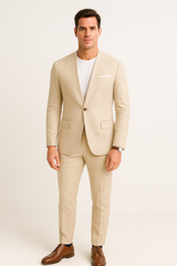 tan-linen-suit-for-summer-collarless-blazer-and-pants-collarless-lapel-no-lapel-casual