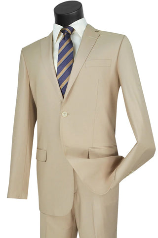 Mens Basic 2 Button Modern Fit Suit in Tan