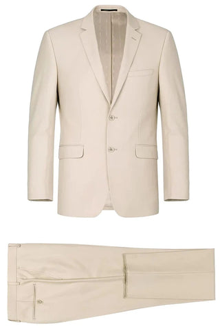 Mens Basic Two Button Classic Fit Suit with Optional Vest in Light Tan Beige