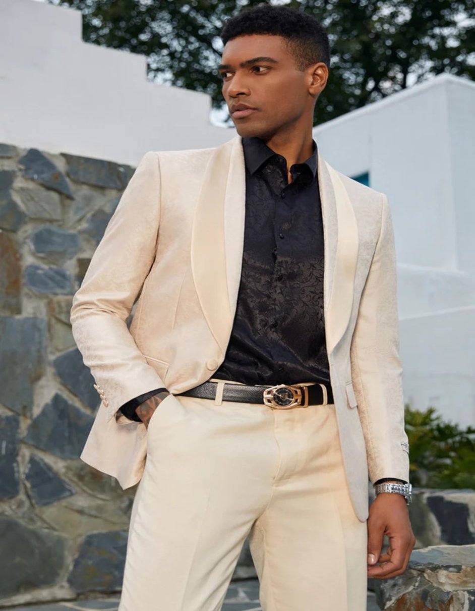 Mens Khaki Color Tuxedo - Mens Stacy Adams Slim Fit Paisley Tan Prom Tuxedo - Men's Tuxedo USA