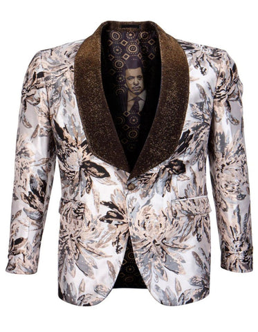 Mens Eggplant Tuxedo - Men's Safari Print Velvet Glitter Shawl Tan Tuxedo Jacket