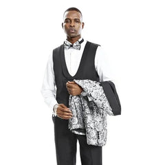 Monochrome Rose 3pc Tuxedo w/ Double Breasted Vest by Tazio - Men's Tuxedo USA