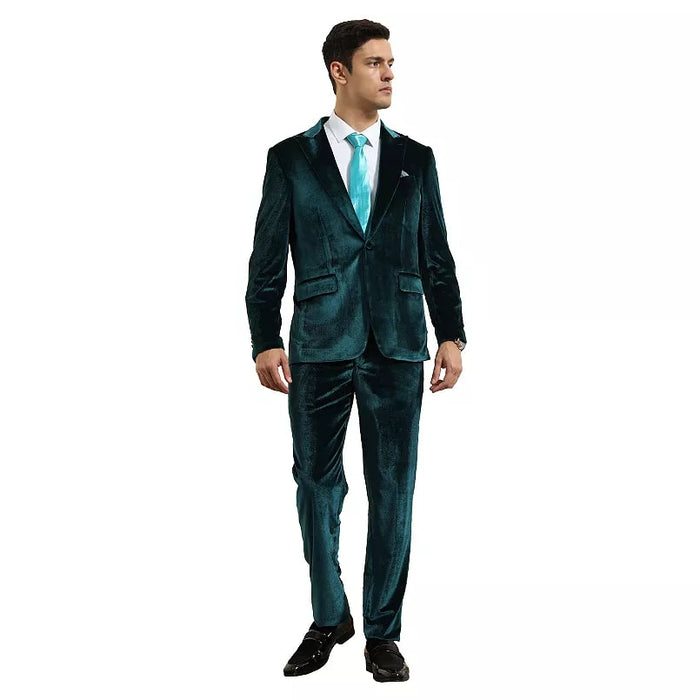 Mens Designer Velvet Suit Set  2-Piece Peak Lapel Style
