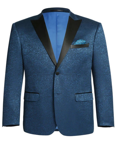 Mens Two Button Peak Lapel Paisley Prom Teal Blue Tuxedo Blazer