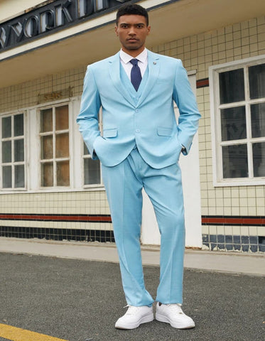 Men's Stacy Adam's Two Button Fancy Vested Teal Green Suit