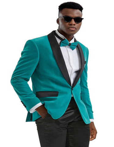 Men's Slim Fit Shawl Lapel Velvet Wedding & Prom Teal Tuxedo Jacket