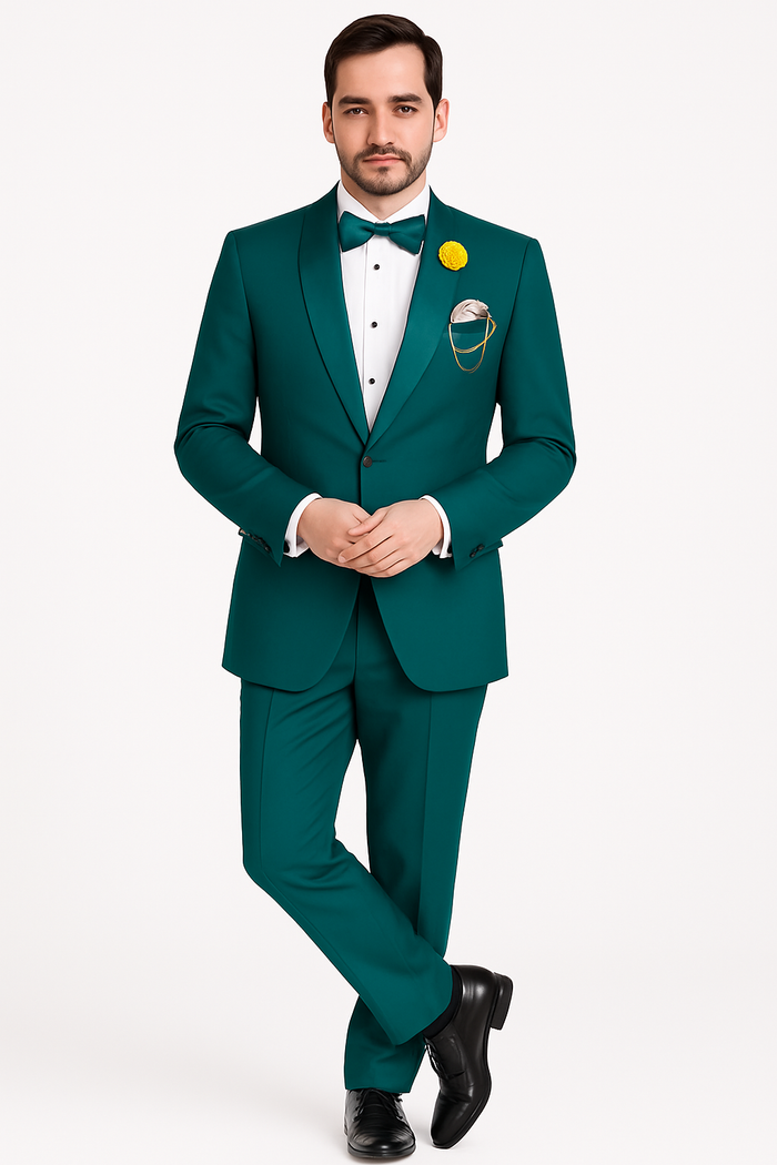 Mens Teal Tuxedo Shawl Collar - Sateen Collar in Teal Blue Color Suit
