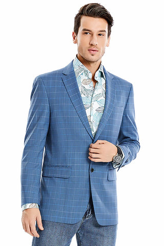 Saco vaquero - Western Sport Coat - Western Blazer  - Men's Two Button Regular Fit Windowpane Plaid  Teal Sport Coat Blazer