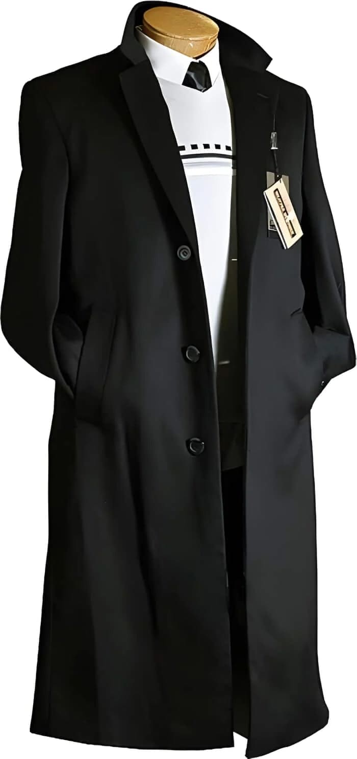 Men's Black Wool Overcoat  Big & Tall Dress Topcoat in Dark Color