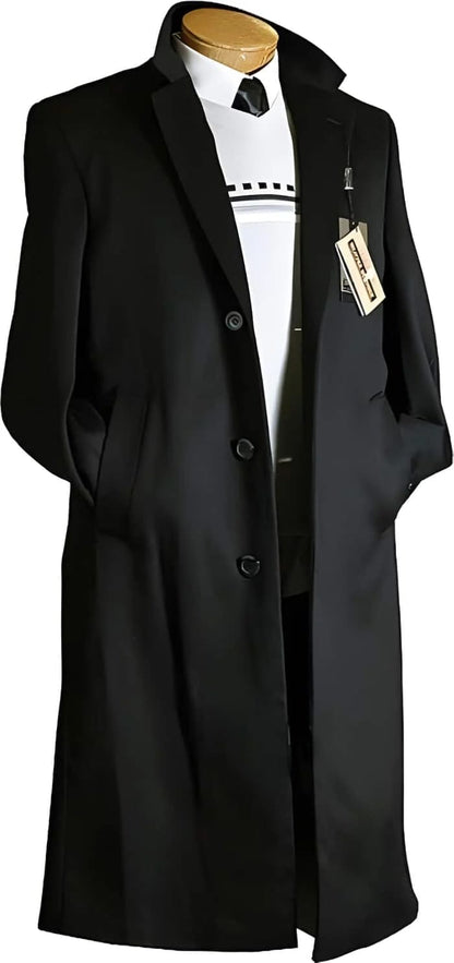 Men's Black Wool Overcoat  Big & Tall Dress Topcoat in Dark Color