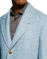 Mens Wool Carcoat - Light Blue Three Quarter Peak Lapel Topcoat - Men's Tuxedo USA