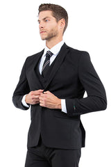 Men's One Button Vested Slim Fit Business & Wedding Suit In Black - Men's Tuxedo USA