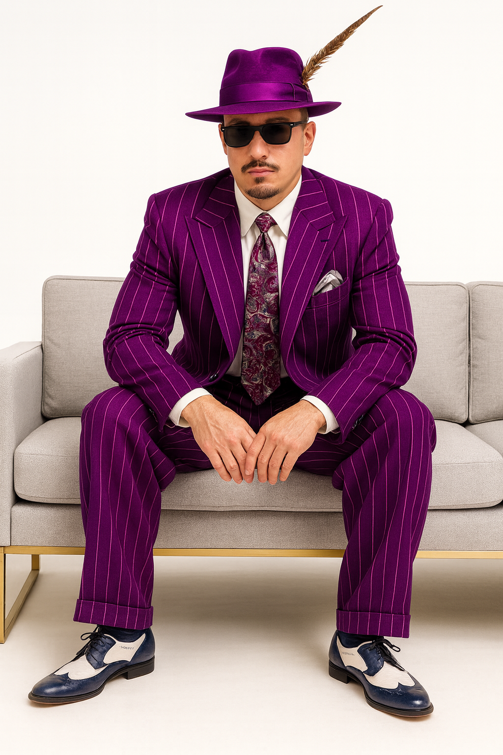 Purple Pinstripe Zoot Suit  3 Piece 1920s/1930s Gangster Outfit (Jacket and Pants and Vest)  Vintage Fashion