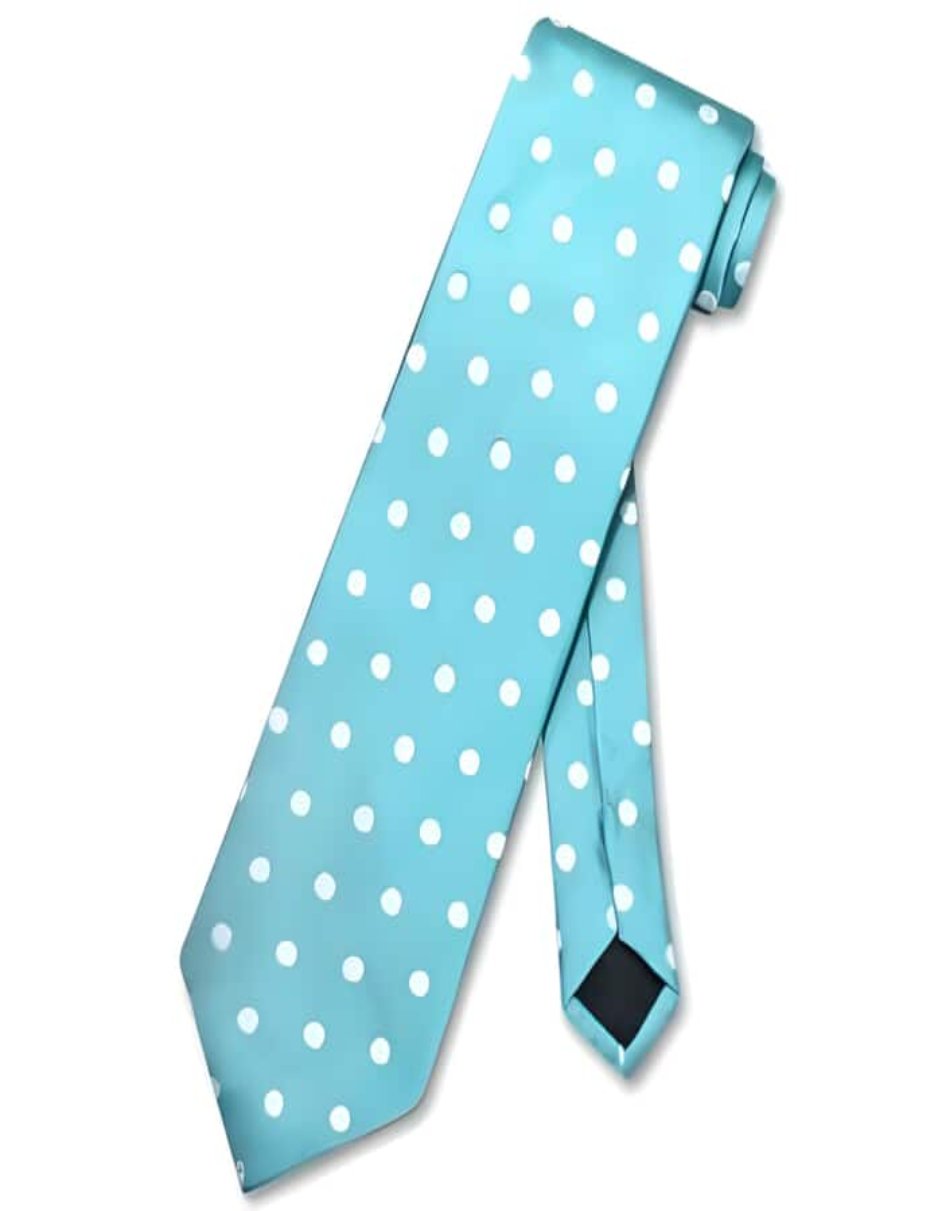 Men's Neck Ties - Mens Dress Tie - Trendy Mens Ties turquoise ~ Light Blue Stage Party Blue w/ White Polka Dots Design Neck Groomsmen Ties