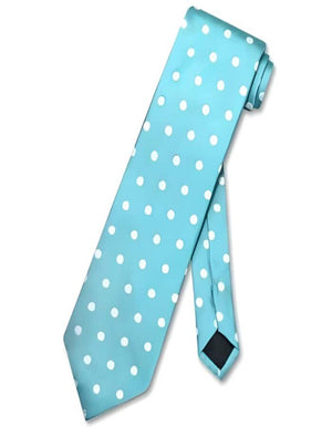 Men's Neck Ties - Mens Dress Tie - Trendy Mens Ties turquoise ~ Light Blue Stage Party Blue w/ White Polka Dots Design Neck Groomsmen Ties - Men's Tuxedo USA