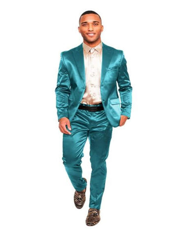 Mens Two Buttons Peak Lapel Suit Turquoise - Men's Tuxedo USA