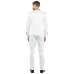 New Paisely Skinny Fit  Double-Breasted By Tazio, Ivory & Rustic Orange Tuxedo - Men's Tuxedo USA