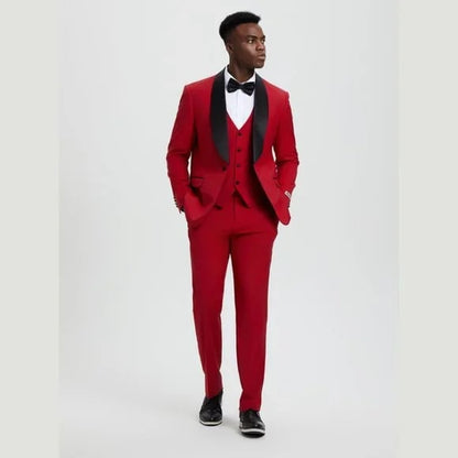 Stacy Adams 3pc Tuxedo Shawl Lapel, Seductive Red - Men's Tuxedo USA
