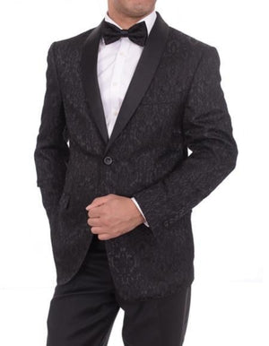 Men's 2 Buttons Floral Black Satin Shawl Lapel Slim Fit Cheap Priced Blazer Jacket For Mens Sportcoat