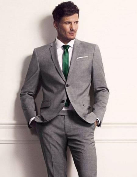 34 Men's grey suit green tie Package Combo Combination deal