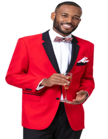 Mens Two Button Modern Fit Tuxedo in Red with Black Lapel