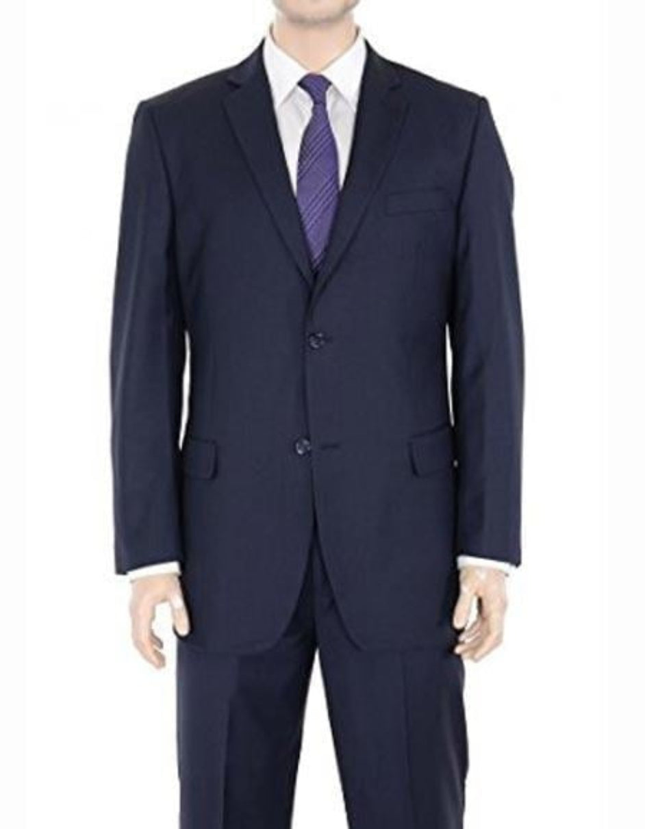 Authentic Men's Regular Fit Two Buttons Solid Dark Navy Blue Suits For Men With Flat Front Pants
