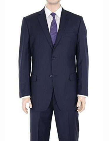 Authentic Men's Regular Fit Two Buttons Solid Dark Navy Blue Suits For Men With Flat Front Pants