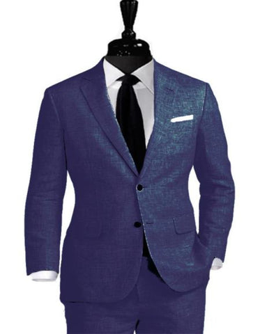 Alberto Nardoni Linen Dark Navy Blue Vested 3 Pieces Summer Linen Wedding/Groom/Groomsmen Suit Jacket & Pants & Vest Suit - Mens Linen Suit