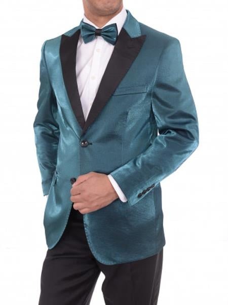 Men's 2 Buttons Slim Fit Teal Sharkskin Blazer Sportcoat