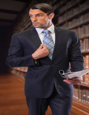 Cut Style Jacket & Pants CLASSIC SLIM FIT 2 PIC BUTTON Men's SUIT Pick Stitched 100% Super 150'S Dark Navy Dark Blue Suit - 100% Percent Wool Fabric Suit - Worsted Wool Business Suit