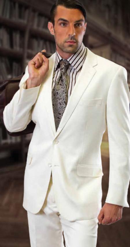 Extra Slim Fit Suit CLASSIC SLIM FIT 2 PIECE 2 BUTTON OFFWHITE Men's SUIT BY  SUPER 150'S EXTRA FINE ITALIAN FABRIC