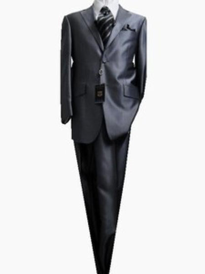 Men’s Gray Silver Sharkskin Suit, Slim Fit Shiny Formal Wedding Business Suit