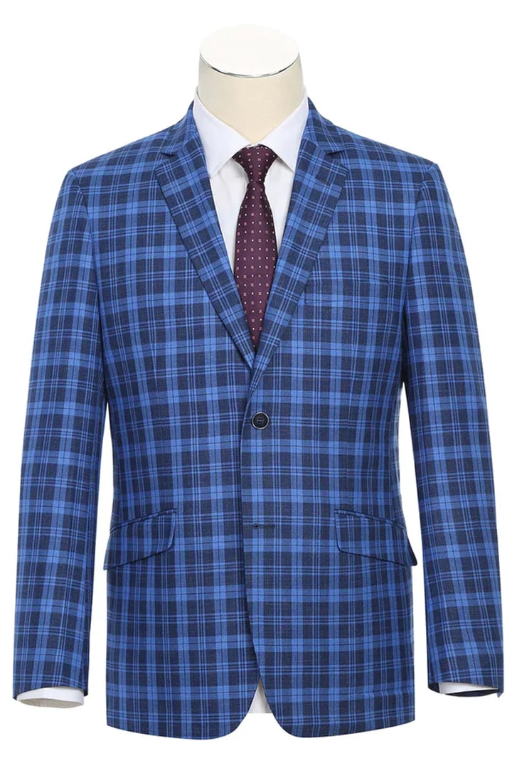 Saco vaquero - Western Sport Coat - Western Blazer - Mens Slim Fit Two Button Sport Coat Blazer In Royal & Navy Blue Windowpane Plaid