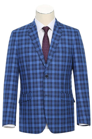 Saco vaquero - Western Sport Coat - Western Blazer - Mens Slim Fit Two Button Sport Coat Blazer In Royal & Navy Blue Windowpane Plaid