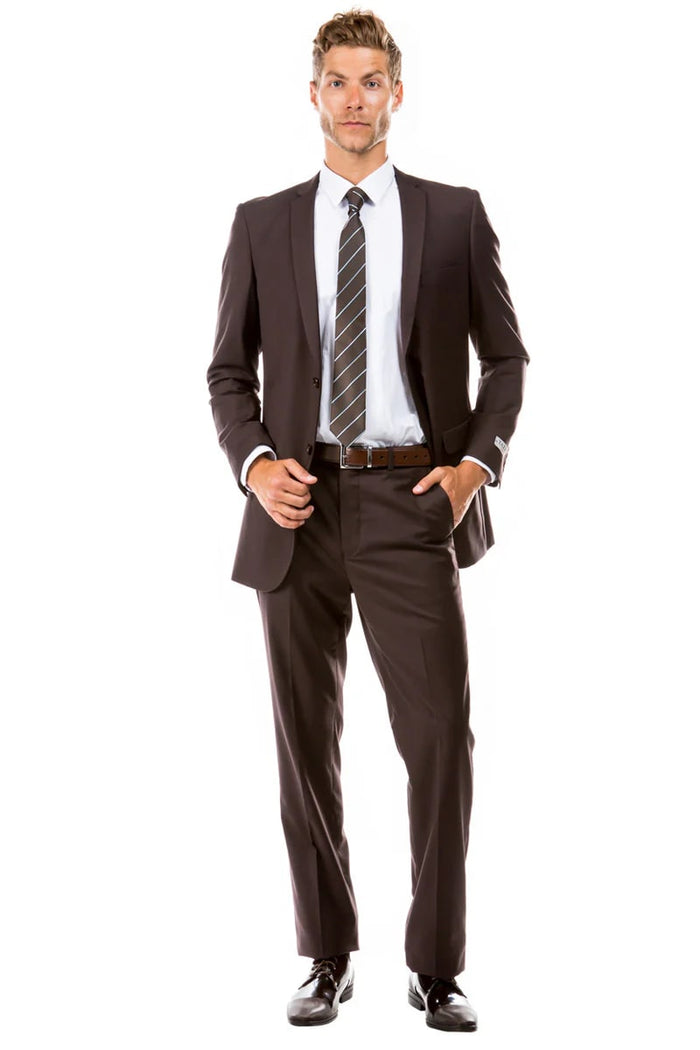 Mens Slim Fit 2-Button Brown Suit  Modern Wedding and Formalwear Essential