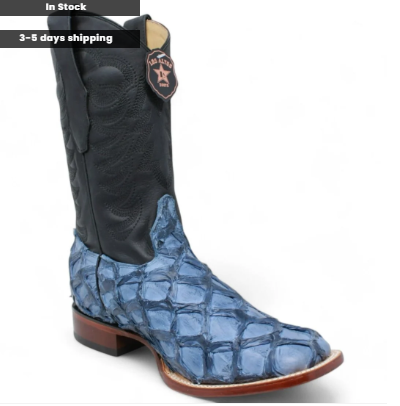 Men's Los Altos Genuine Monster Fish Leather Square Toe Boots - Blue