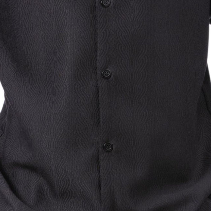 Black Tone-on-Tone Wave Texture Long Sleeve 2-Piece Walking Suit