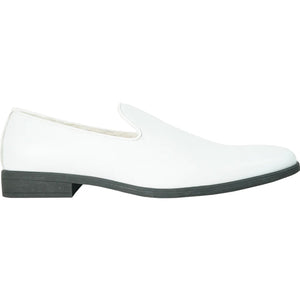 Bravo Mens Classic Plain Toe Slip on Loafer Dress Shoe in White