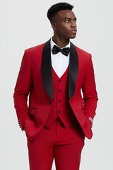 Men's Stacy Adams Vested One Button Shawl Lapel Designer Tuxedo In Red - Men's Tuxedo USA