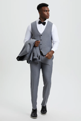 Mens Gray Tuxedo - Grey Wedding Suit-Mens  Stacy Adams Vested  One Button  Shawl Lapel Designer Tuxedo In  Grey